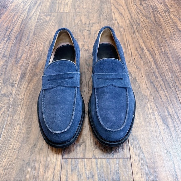 Aquatalia • Neil Loafer slip on weatherproof navy blue suede leather penny - Picture 3 of 12